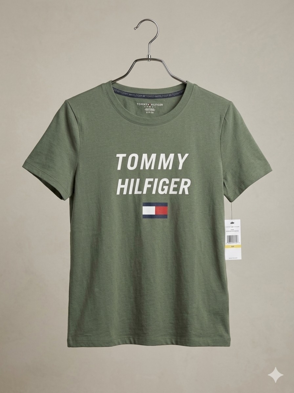 Tommy Hilfiger Olive Short Sleeve Logo Tee with Flag